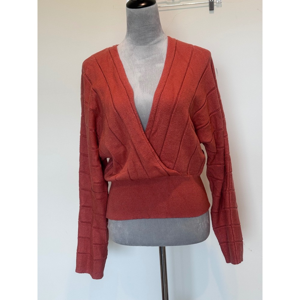 Forever 21 Womens XL Terracotta Rust Ribbed Surplice Wrap V-Neck Sweater